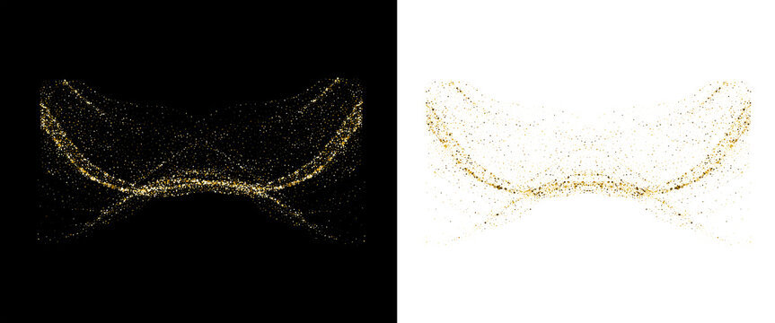 Abstract glowing golden glitter dust wave lines isolated on transparent background