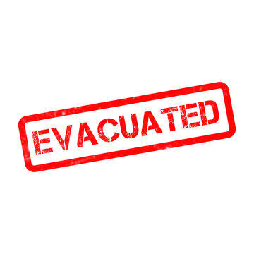 Evacuated red rubber stamp, weathered grunge evacuation mark, distressed emergency status ink seal on white background