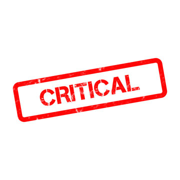 Red critical rubber stamp on white background. Grungy critical text in rectangular frame. Urgent warning sign for business documents.
