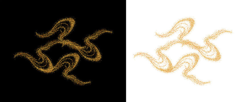 Abstract glowing golden glitter dust wavy line pattern isolated on black