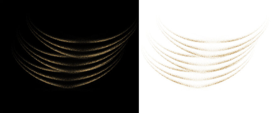 Abstract elegant golden glowing swoosh lines isolated on black background