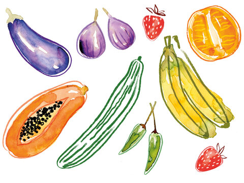set of fruits and vegetables