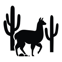 Fototapeta premium A deer stands near saguaro cacti in a stark black silhouette