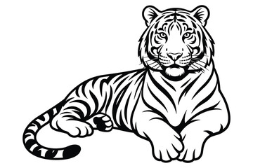 Fototapeta premium Resting tiger illustration with bold black and white silhouette