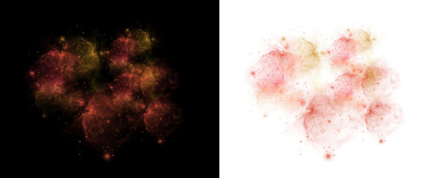 Abstract glowing red and yellow galaxy space nebula isolated on transparent background