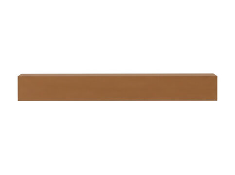Estante de madera marr&oacute;n de forma rectangular aislado sobre fondo blanco, ideal para maquetas de productos y dise&ntilde;o de interiores.