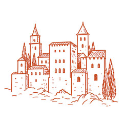 Fototapeta premium Spanish Village Doodle Illustration for Mediterranean Travel and European Summer Designs
