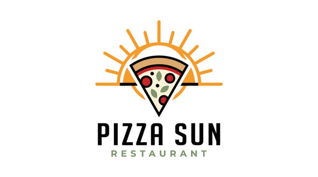 Pizza Sun Restaurant Logo Graphic Design Concept.