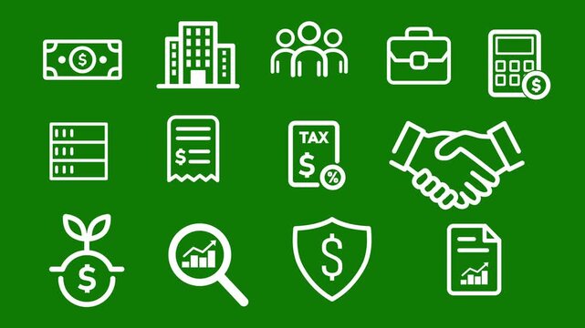 Business and finance line icons set animation, corporate banking and investment icon elements. Business, finance, banking, and investment line icon set motion graphics.