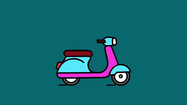 Vintage motor scooter moving animation for urban commute and delivery services concept. Colorful modern flat line retro scooter icon.