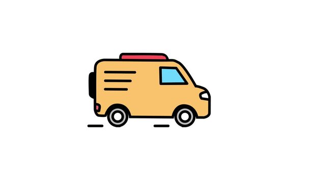 Delivery van moving animation, cargo transport service vehicle colorful line icon animation.