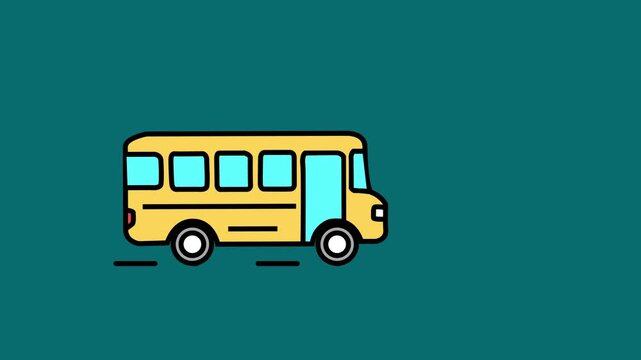 Yellow school bus line icon animation, student public transport vehicle moving animation.