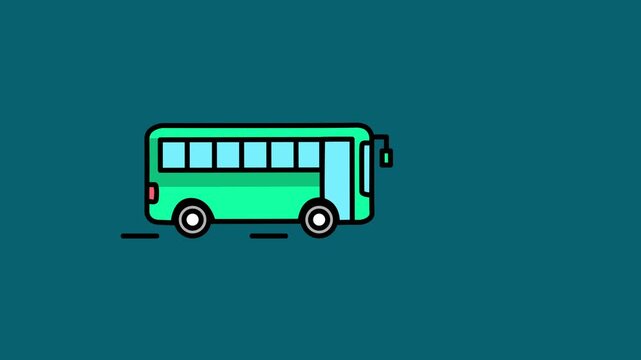 Green public bus line icon moving animation, Colorful city passenger transport vehicle driving on the road.