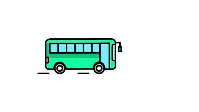 Green public bus line icon moving animation, Colorful city passenger transport vehicle driving on the road.