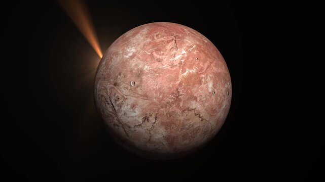 Dwarf planet Makemake rotating in deep space with distant starlight and cosmic atmosphere.