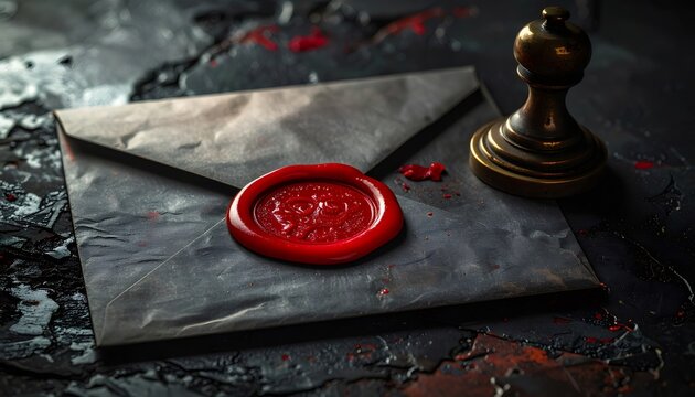 Vintage dark envelope with red wax seal