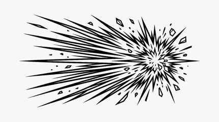 Fototapeta premium Blue comic book style explosion vector illustration with jagged starburst shapes, speed lines, shards, and clouds representing a collision or impact effect on a light background.