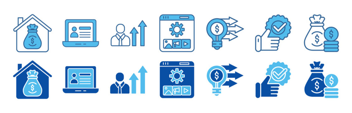 Open banking icon set In Blue Style. open api and finance vector illustration concept