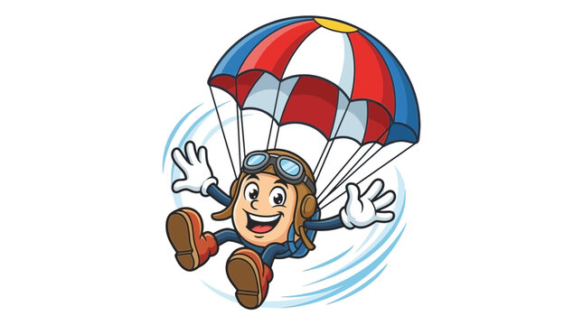 Parachuting pilot character with colorful canopy.