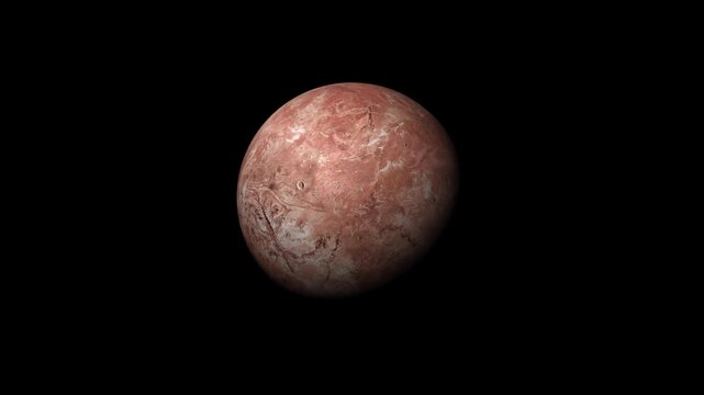 Rotating dwarf planet Makemake in deep space against a black background.