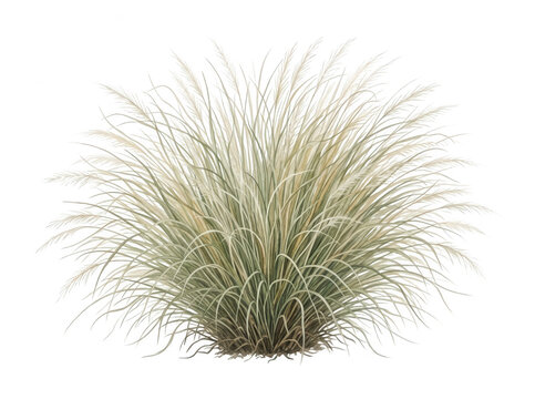 Un cespuglio di erba ornamentale verde e gialla isolato su sfondo bianco, perfetto per progetti di giardinaggio, design paesaggistico e composizioni grafiche naturali.