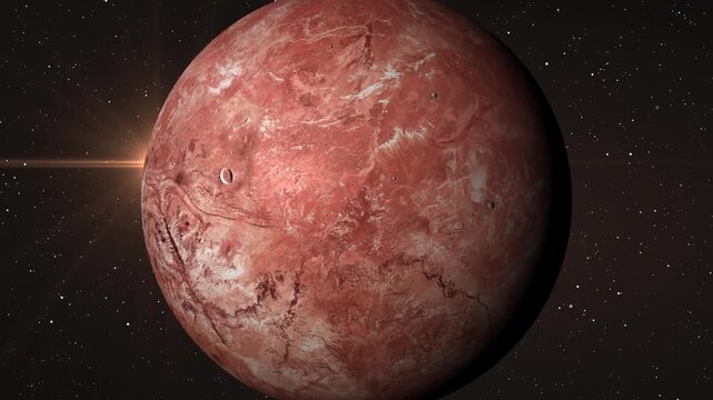 Red dwarf planet Makemake in deep space with distant stars and cinematic lighting.