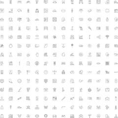 Fototapeta premium Big collection of modern line art symbols featuring various common items and conceptual elements for technology, education, lifestyle, and communication applications