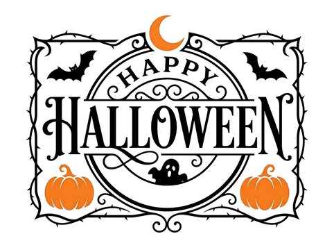 Halloween Greeting Card Design With Pumpkins Bats Moon And Spooky Decorations