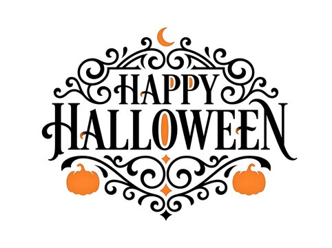 Happy Halloween decorative graphic with pumpkins and moon design