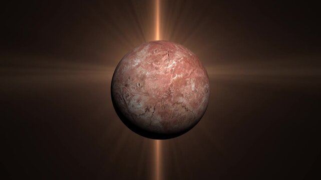 Dwarf planet Makemake rotating in deep space with glowing light flare background