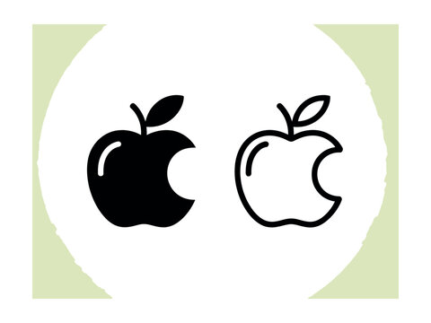 apple with bite taken black silhouette outline art vector icon black silhouette black silhouette and outline art vector icon
