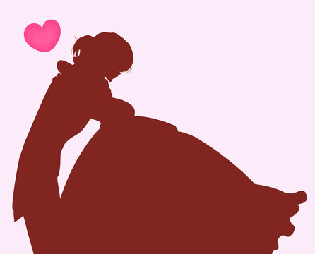 抱き合う王子様とお姫様　シルエット