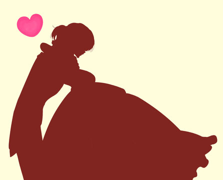 抱き合う王子様とお姫様　シルエット