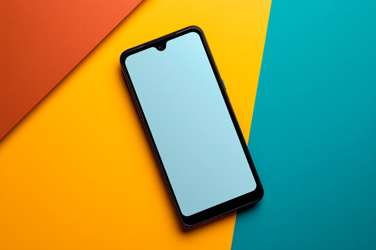 Smartphone Against a Geometric Background. Mock-up, blank screen.