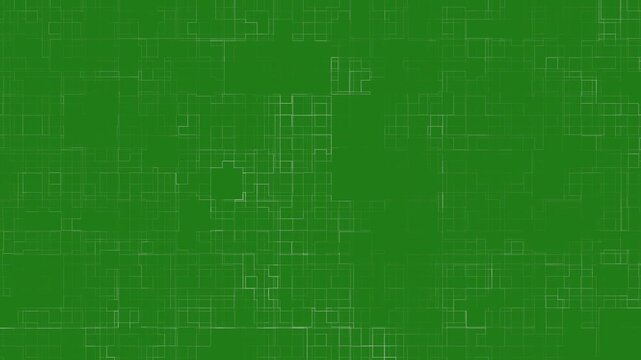Abstract geometric background with interconnected lines and squares in shades of green