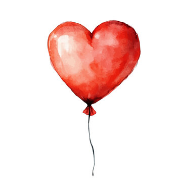 watercolor of Heart Balloon, hand-drawn, isolated on a white background.