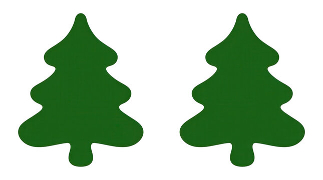 Due icone stilizzate di alberi di Natale di colore verde scuro su sfondo bianco, rappresentazione grafica semplice e minimalista ideale per decorazioni natalizie e design festivo.