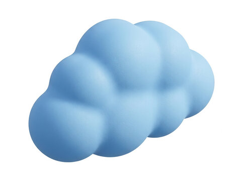 Nuvola azzurra in stile 3D renderizzato, soffice e gommosa, isolata su sfondo bianco, ideale per concetti di meteo, tecnologia cloud e design grafico.