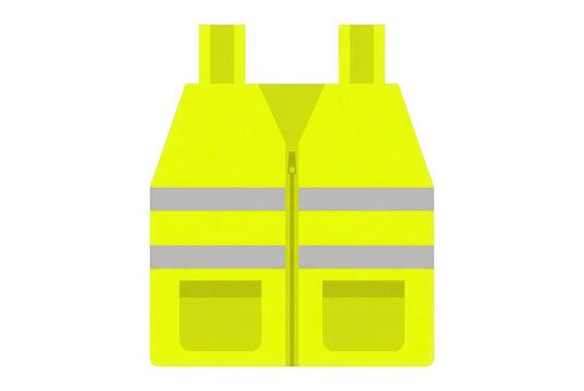 Illustrazione vettoriale di un gilet di sicurezza giallo ad alta visibilit&agrave; con strisce riflettenti grigie e cerniera, isolato su sfondo bianco.