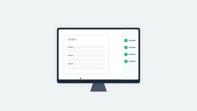 Online Form Checklist Computer Screen Animation Flat Icon