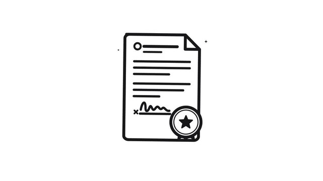 Signing legal contract document with pen and official seal badge