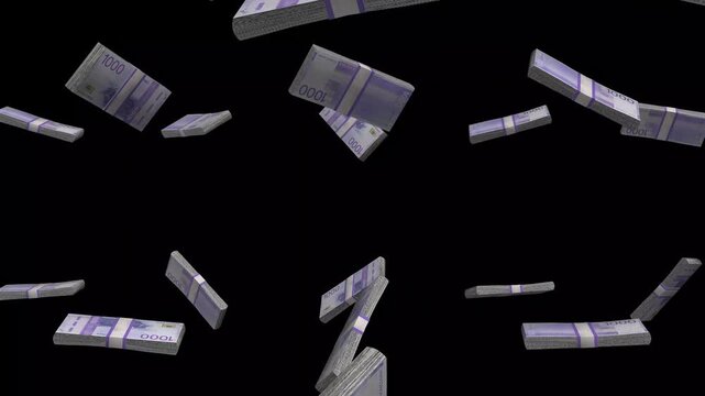 Norway Money, Norwegian Krone Banknotes Falling On Black Background, NOK Currency Stacks Dark Cinematic, 4K