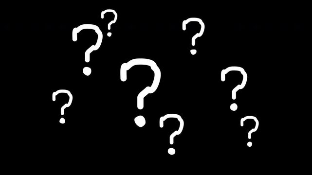 White question marks floating animation on transparent background
