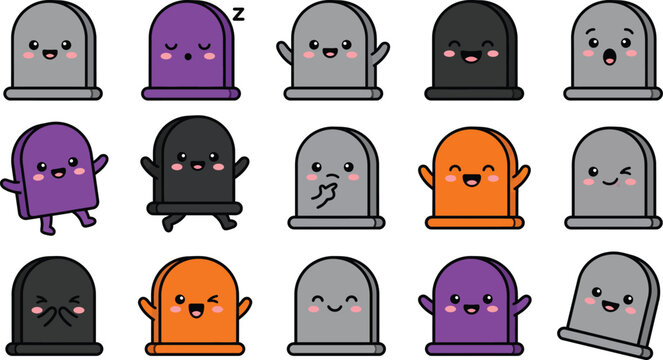 Cute cartoon ghost characters in various colors and emotions for Halloween