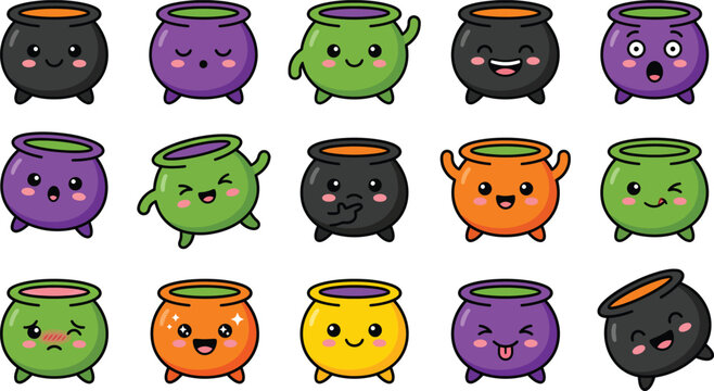 Halloween cauldron vector graphics with colorful cartoon designs