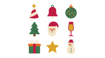 Fototapeta premium Set of colorful Christmas icons for holiday season design.
