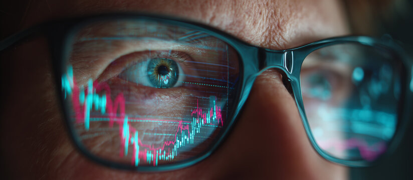 someone analyzing financial data on reflection in the glasses