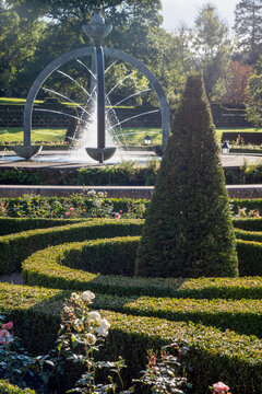 Decorative fountain sculpture designed by William Pye in front of the historic Palladian Dumfries House owned by the King's Foundation