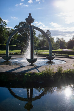 Decorative fountain sculpture designed by William Pye in front of the historic Palladian Dumfries House owned by the King's Foundation