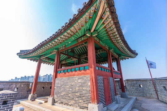 View of Seobukgangnu (Northwestern Pavilion) on a sunny day in autumn, Paldal-gu, Suwon-si, Gyeonggi-do, South Korea